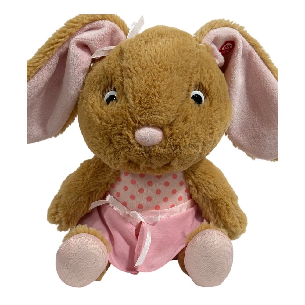 Hallmark Interactive Story Buddy Bunny Plush Pink Polka Dot Dress BATT EUC Works